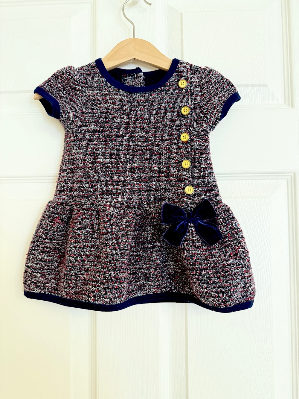 18 months Tweed Tunic Dress Navy Velvet Bow Gold Buttons Boutique